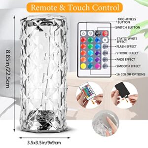 Crystal Table Lamp, Touch Remote Control Modern Nightstand Lamp, 16 Colors Changing Rose Table Lamp USB Rechargeable Bedside Light for Decorating Bedroom Living Room Dinner Bar