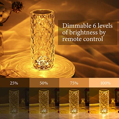 Crystal Table Lamp, Touch Remote Control Modern Nightstand Lamp, 16 Colors Changing Rose Table Lamp USB Rechargeable Bedside Light for Decorating Bedroom Living Room Dinner Bar