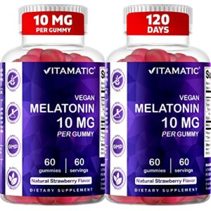 2 Pack - Vitamatic Melatonin 10mg per gummy Vegetarian Gummies - Non-Habit Forming 60 Gummies Per Bottles (Total 120 Vegan Gummies)