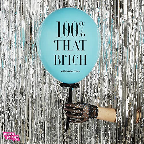 BADASS BALLOONS® 100% That Bitch Birthday & Bachelorette Balloons - Bachelorette Party Balloons - 12 Pack White Balloons- Muti-Color Balloons (Multi Color (Pink, Teal, Marigold, White, Black))