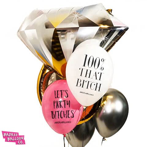 BADASS BALLOONS® 100% That Bitch Birthday & Bachelorette Balloons - Bachelorette Party Balloons - 12 Pack White Balloons- Muti-Color Balloons (Multi Color (Pink, Teal, Marigold, White, Black))