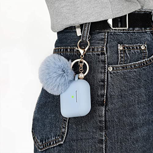 Case for Airpods 3 (2021), Filoto Apple Airpod 3 Generation Case Cover for Women Girls, Silicone Case for Air Pod 3rd Charging Case with Pompom Keychain Accessories (Gray Blue)