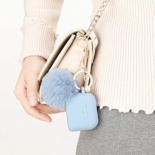 Case for Airpods 3 (2021), Filoto Apple Airpod 3 Generation Case Cover for Women Girls, Silicone Case for Air Pod 3rd Charging Case with Pompom Keychain Accessories (Gray Blue)