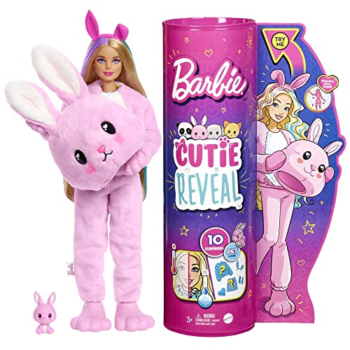 Barbie Cutie Reveal Doll, Bunny Plush Costume, 10 Surprises Including Mini Pet & Color Change