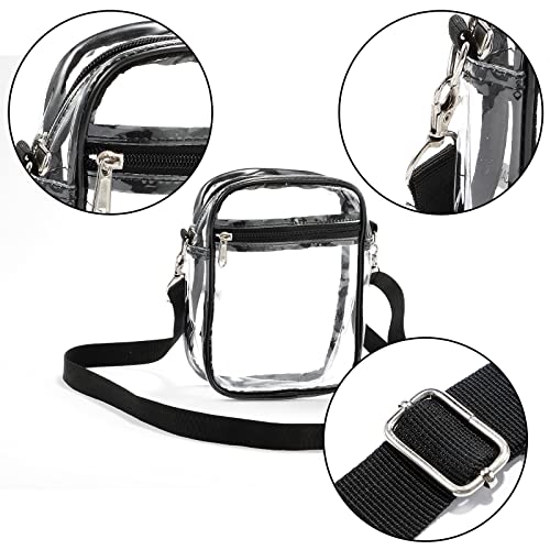 2 Packs Clear Crossbody Bag Stadium Approved, Clear Crossbody Purse with Front Pocket and Adjustable Strap for Concerts, Festivals, Sports Events, Travel, Clear Messenger Shoulder Bag