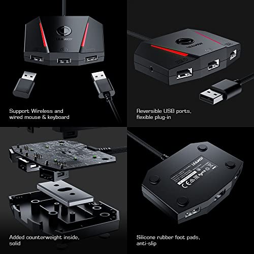 leadjoy VX2 AimBox Game Console Keyboard and Mouse Adapter, Wired Connection Converter with 3.5mm Studio Jack, Compatible with Switch, Xbox Series X, Xbox One, PS4, PS5