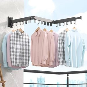 boqorad aluminum clothes drying rack,wall mounted space-saver,retractable,collapsible, strong load-bearing,for balcony,laundry,wardrobe,kitchen,parlour,bathroom,bedroom（windproof ring, three pole）