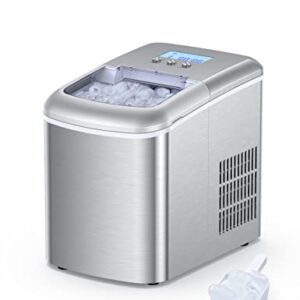 Ice Maker Countertop Machine, 9 Bullet Ice Cubes Ready in 6 Mins, 22lbs Ice Cubes in 24H, Self-Cleaning, LCD Display, 2.1L Electric Stainless Steel Ice Maker with Ice Scoop, Basket