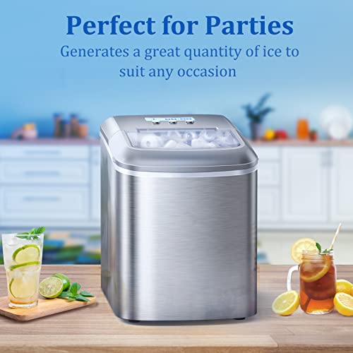 Ice Maker Countertop Machine, 9 Bullet Ice Cubes Ready in 6 Mins, 22lbs Ice Cubes in 24H, Self-Cleaning, LCD Display, 2.1L Electric Stainless Steel Ice Maker with Ice Scoop, Basket