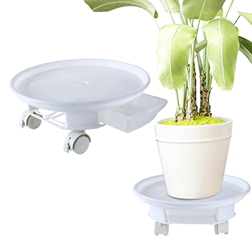 LANIAKEA 2 Pack 12Inch White Plant Caddy with Wheels, Round Rolling Plant Stand with Water Drawer, Moveable Plant Stand for Indoor Outdoor Moving Heavy Plant Pots