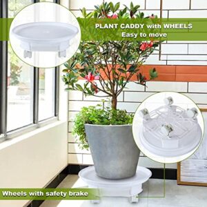 LANIAKEA 2 Pack 12Inch White Plant Caddy with Wheels, Round Rolling Plant Stand with Water Drawer, Moveable Plant Stand for Indoor Outdoor Moving Heavy Plant Pots