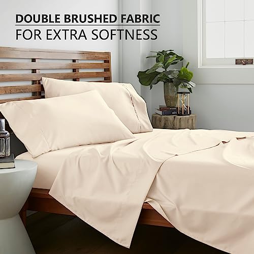 American Home Collection Deluxe 4 Piece Bed Sheets Set Deep Pocket Extra Soft Microfiber Wrinkle Free Sheets Easy Care (Queen, Ivory)