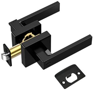 ticonn black door handle heavy duty, matte black reversible square door lever for bedroom, bathroom and rooms (privacy, 1 pack, black)