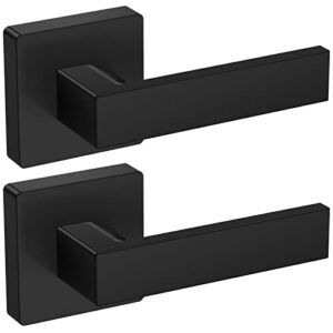 ticonn door handle heavy duty, reversible square door lever for bedroom, bathroom and rooms (black, dummy - rear mount)