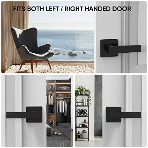TICONN Door Handle Heavy Duty, Reversible Square Door Lever for Bedroom, Bathroom and Rooms (Black, Dummy - Rear Mount)