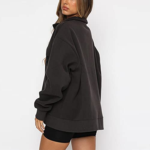 Meladyan Womens Half Zip Sweatshirt Oversized Long Sleeve Collar Drop Shoulder Solid 1/4 Zipper Pullover Jacket Black