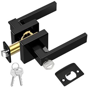 ticonn door handle heavy duty, reversible square door lever for bedroom, bathroom and rooms (black, keyed entry - not keyed alike)