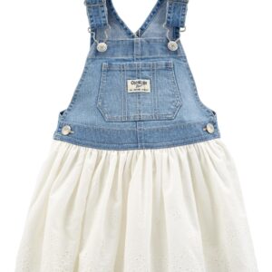 OshKosh B'Gosh Baby Girls' World's Best Dress Overalls, White Eyelet Wash, 12 Months