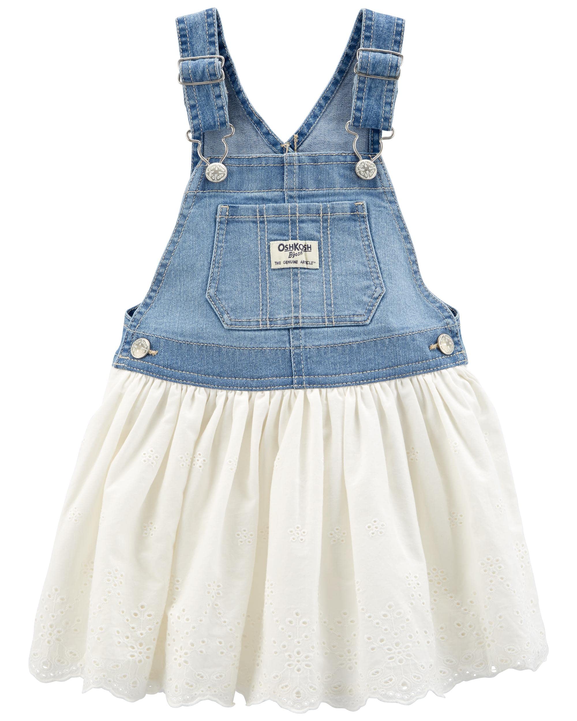 OshKosh B'Gosh Baby Girls' World's Best Dress Overalls, White Eyelet Wash, 12 Months