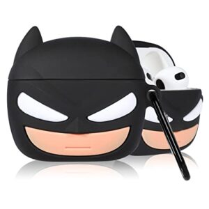 mulafnxal case for airpods 3 3rd generation cute soft silicone 3d funny fun character for air pod 3 (2021) cover kawaii designer cartoon ring kits cases for kids boys girls teen (black batmen)