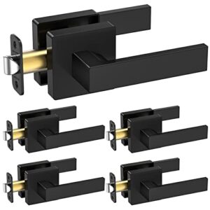 ticonn 5pk door handle heavy duty, reversible square door lever for bedroom, bathroom and rooms (black, passage, 5 pack)