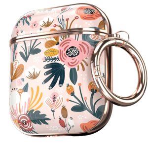 maxjoy for airpods case cover, flower airpod case hard protective shockproof cute air pod 2 case for women men with keychain clip for airpod 2nd 1st generation charging case 2&1, floral