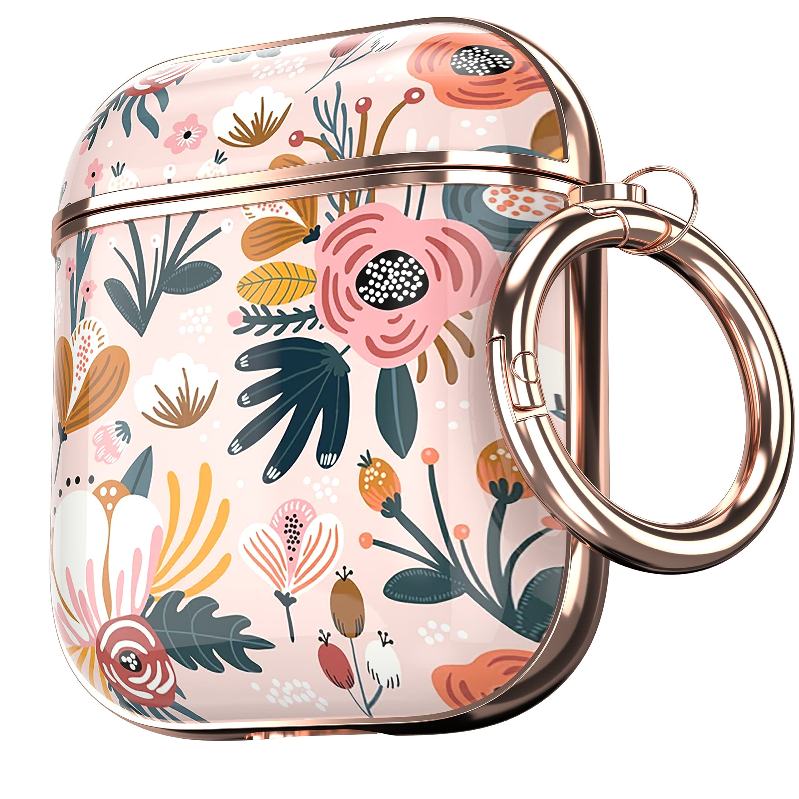 Maxjoy for AirPods Case Cover, Flower AirPod Case Hard Protective Shockproof Cute Air Pod 2 Case for Women Men with Keychain Clip for AirPod 2nd 1st Generation Charging Case 2&1, Floral