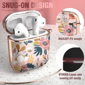 Maxjoy for AirPods Case Cover, Flower AirPod Case Hard Protective Shockproof Cute Air Pod 2 Case for Women Men with Keychain Clip for AirPod 2nd 1st Generation Charging Case 2&1, Floral