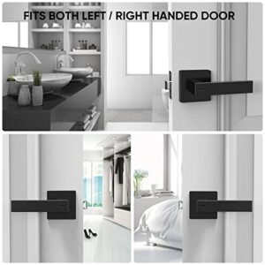 TICONN Black Door Handle Heavy Duty, Matte Black Reversible Square Door Lever for Bedroom, Bathroom and Rooms (Privacy, 5 Pack, Black)