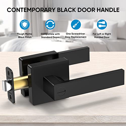 TICONN Black Door Handle Heavy Duty, Matte Black Reversible Square Door Lever for Bedroom, Bathroom and Rooms (Privacy, 5 Pack, Black)