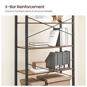 VASAGLE 6-Tier Tall Bookshelf, Large Bookcase with Steel Frame, Deep Book Shelf for Living Room, Home Office, Study, 11.8 x 31.5 x 73.2 Inches, Industrial Style, Rustic Brown and Black ULLS082B01