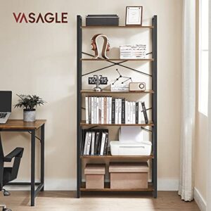 VASAGLE 6-Tier Tall Bookshelf, Large Bookcase with Steel Frame, Deep Book Shelf for Living Room, Home Office, Study, 11.8 x 31.5 x 73.2 Inches, Industrial Style, Rustic Brown and Black ULLS082B01