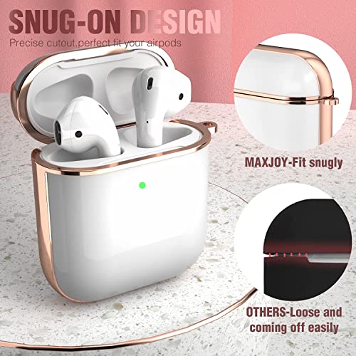 Maxjoy for AirPods Case Cover, Cute Hard Air Pod Case for Women Men Protective Shockproof iPod Cover with Keychain Compatible with Apple AirPods 2nd 1st Generation Charging Case 2&1, White