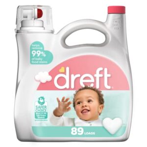 dreft stage 2: active baby liquid laundry detergent, 89 loads, 128 fl oz, helps remove 99% of baby food stains