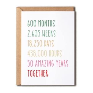 lillagifts 50th anniversary card funny 50 years wedding anniversary card tenth anniversary card for him her gift perfect for husband wife 5 x 7 inches