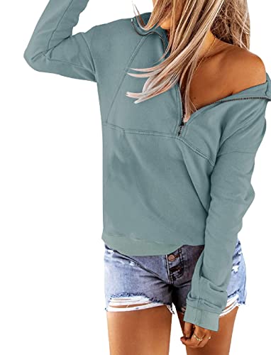 PGANDS Women's Casual Long Sleeve Half Zip Up Sweatshirt Hoodies Lapel Plain Stylish Loose Pullover Tops for Leggings