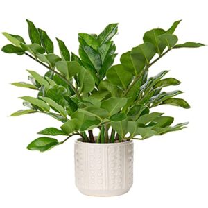 briful faux plants indoor 17" artificial zz plants in ceramic pot fake potted zamioculcas silk plants for home living room office decor bedroom aesthetic