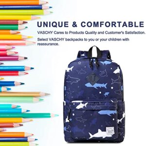 VASCHY Backpack for School, Lightweight Water Resistant Bookbag Casual Daypack for Man/Boys Shark