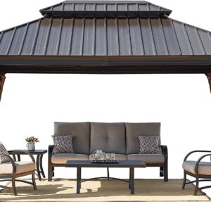 Patio Tree 12' x 16' Patio Hardtop Gazebo Outdoor Non-Rust Aluminum Permanent Pergola Shelter Tent with Galvanized Steel Canopy Roof, Mosquito Netting and Privacy Curtain