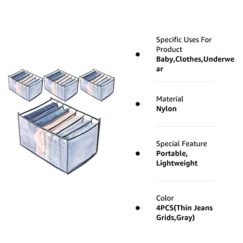 TOOVREN Wardrobe Clothes Organizer 7 Grids, Drawer Organizers for Clothing, Foldable Closet and Storage Basket, Clothing Organizer,Clothes Compartment Box Bedroom Dorm Room 4PCS