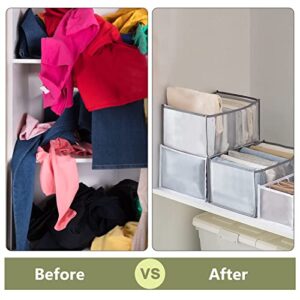 TOOVREN Wardrobe Clothes Organizer 7 Grids, Drawer Organizers for Clothing, Foldable Closet and Storage Basket, Clothing Organizer,Clothes Compartment Box Bedroom Dorm Room 4PCS