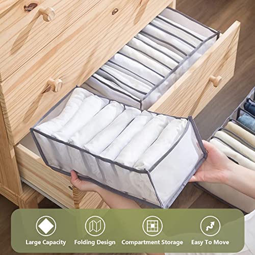 TOOVREN Wardrobe Clothes Organizer 7 Grids, Drawer Organizers for Clothing, Foldable Closet and Storage Basket, Clothing Organizer,Clothes Compartment Box Bedroom Dorm Room 4PCS