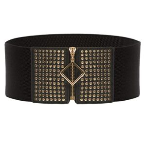 grace karin womens corset elastic belt with zipper and rivet elastic pu leather wide band retro plus size(rivet # black,xxl)