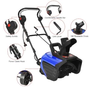 Blue 15Amp Motor Electric Snow Blower Snow Thrower 18” Clearing Width 10” Clearing Height Clear 720LBS Snow Per Minute Ideal for Snow Pick Up On Driveway Walkway Perfect for Heavy Snow Condition