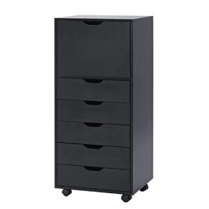 naomi home 6 drawer dresser for bedroom, stylish tall dressers with wheels, storage shelves, small dresser for closet, makeup dresser with 180 lbs capacity - black
