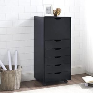 Naomi Home 6 Drawer Dresser for Bedroom, Stylish Tall Dressers with Wheels, Storage Shelves, Small Dresser for Closet, Makeup Dresser with 180 lbs Capacity - Black
