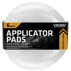 VIKING Cotton Terry Cloth Applicator Pads, Car Wax Applicator, 5 Inch Diameter, White, 6 Pack