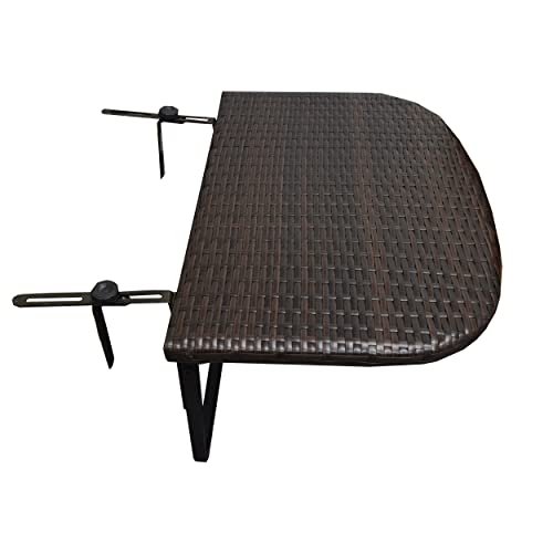 Oakland Living 52 BN Brown Indoor and Outdoor Foldable Wicker Metal Frame and Adjustable Clamps Balcony Table