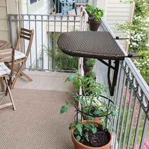 Oakland Living 52 BN Brown Indoor and Outdoor Foldable Wicker Metal Frame and Adjustable Clamps Balcony Table