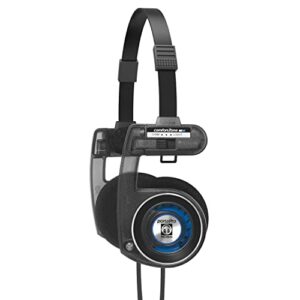 koss porta pro utility on-ear headphones, detachable interchangeable cord system, collapsible design, stealth grey